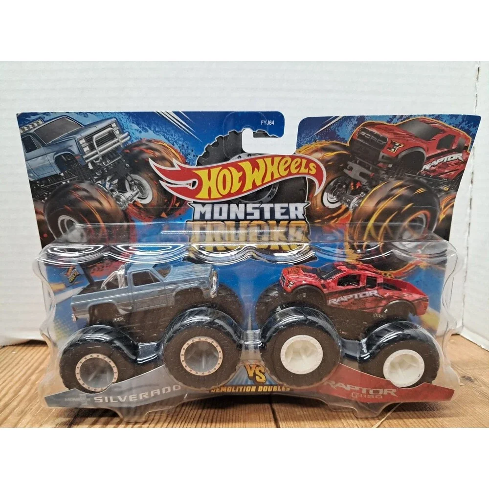 Hot Wheels Monster Trucks Silverado vs Raptor F150 Demolition Doubles,Ford Chevy